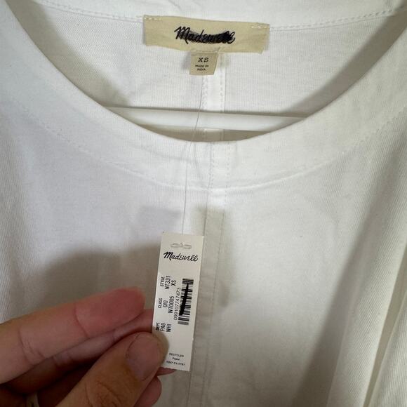 Madewell Puff-Sleeve Tee WMNS XS White Crew Neck Cotton Relaxed Fit Ruffle Trim - Picture 5 of 8